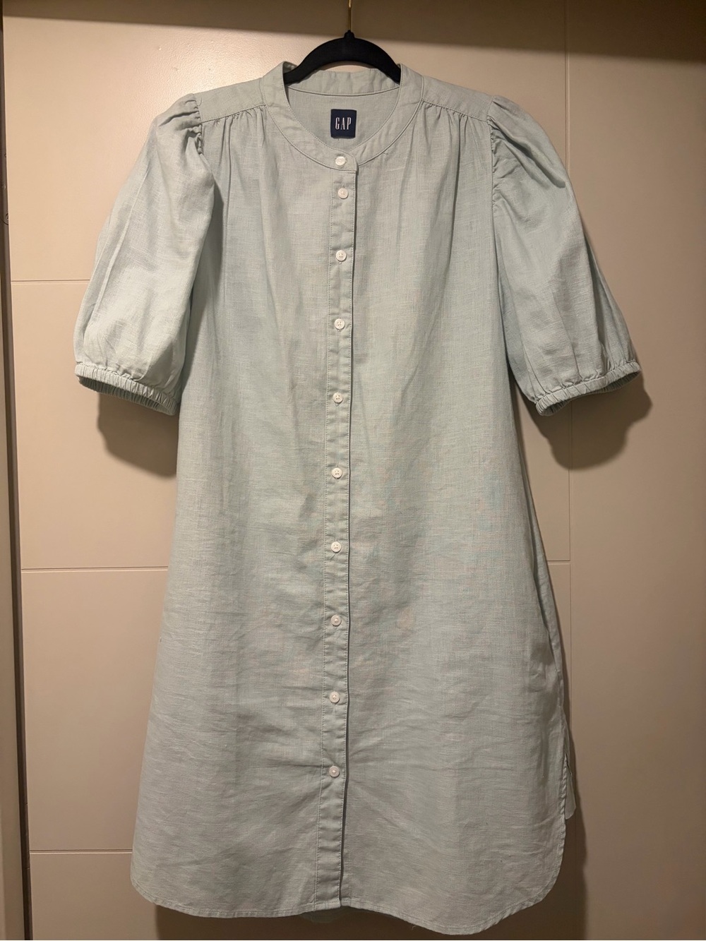 GAP Light Blue Button-Front Puff Sleeve Dress